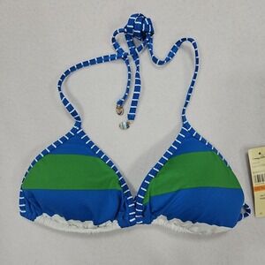 Tommy Bahama‎ Bikini Top S Blue Striped Halter Foam Cup Triangle Bra TSW49104T